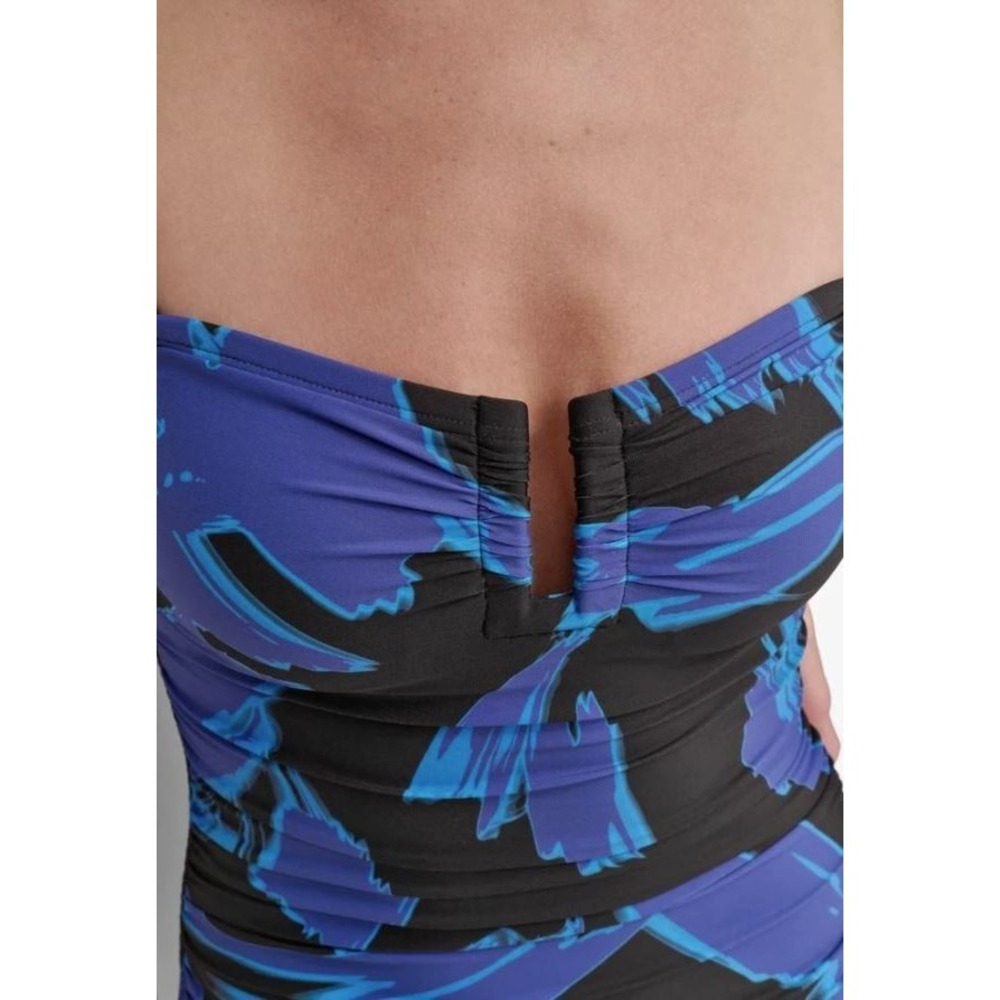 DKNY Women's U-Wire Bandeau Shirred One-Piece Swimsuit Brush Stroke Blue Small - Picture 2 of 11